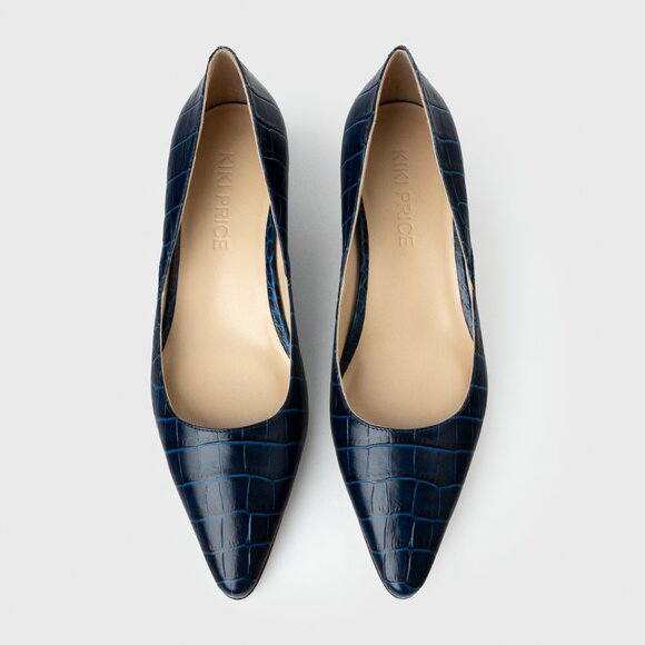 Women's Blue Kitten Heeled Shoe - Picture 6 of 8